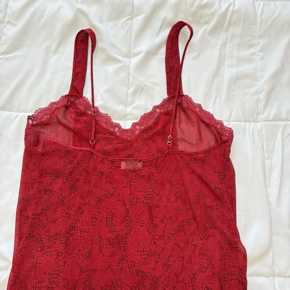 Vintage 90s Y2K Slip Dress Womens Red Snake Print Dainty Romantic Vampire Grunge